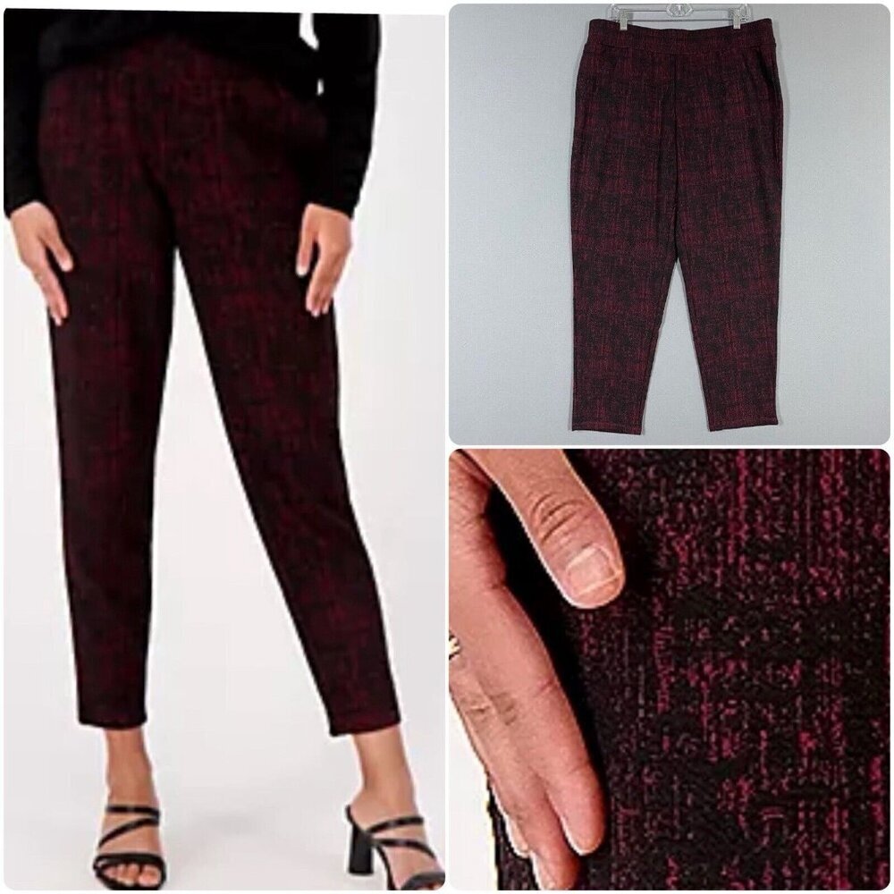 J Jason Wu Artsy Textured Pull On Pants Stretch Waist Size Large L Red Black